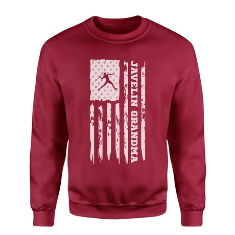 Javelin Grandma Vertical Flag on a Sweatshirt with a White Graphic