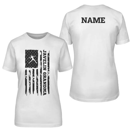 Javelin Grandma Vertical Flag With Javelin Thrower Name on a Unisex T-Shirt with a Black Graphic