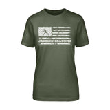 Javelin Grandma Horizontal Flag on a Unisex T-Shirt with a White Graphic