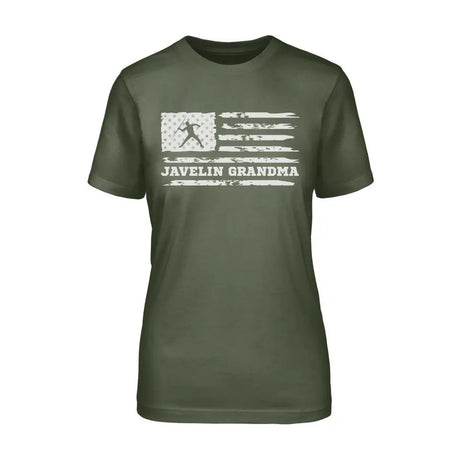 Javelin Grandma Horizontal Flag on a Unisex T-Shirt with a White Graphic