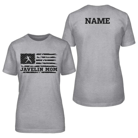 Javelin Mom Horizontal Flag With Javelin Thrower Name on a Unisex T-Shirt with a Black Graphic