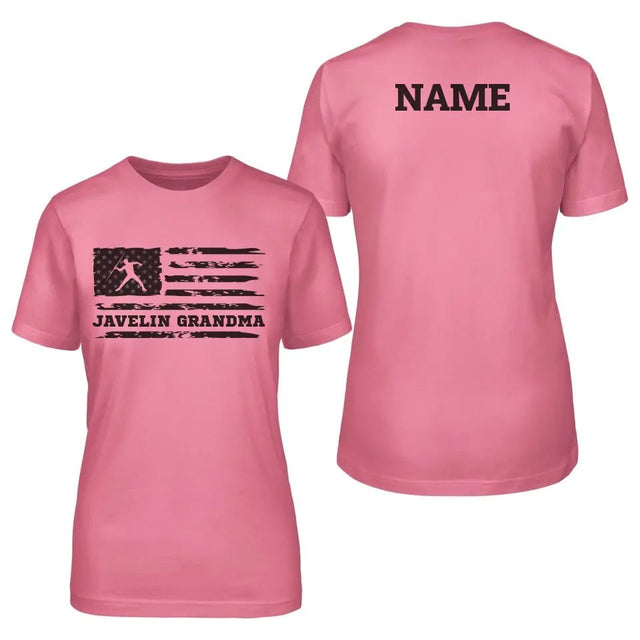 Javelin Grandma Horizontal Flag With Javelin Thrower Name on a Unisex T-Shirt with a Black Graphic