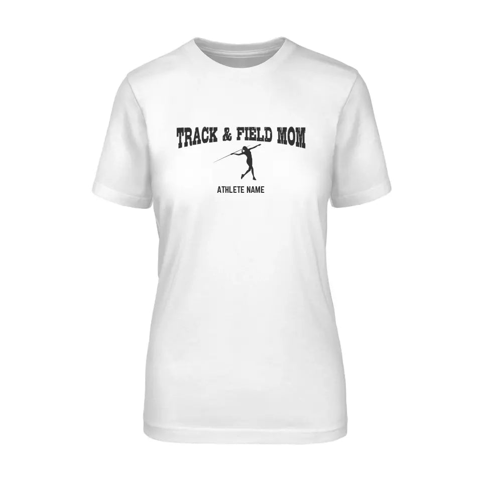 Javelin Mom with Javelin Thrower Icon and Javelin Thrower Name on a Unisex T-Shirt with a Black Graphic