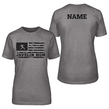Javelin Mom Horizontal Flag With Javelin Thrower Name on a Unisex T-Shirt with a Black Graphic