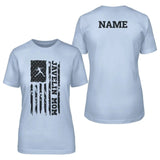 Javelin Mom Vertical Flag With Javelin Thrower Name on a Unisex T-Shirt with a Black Graphic