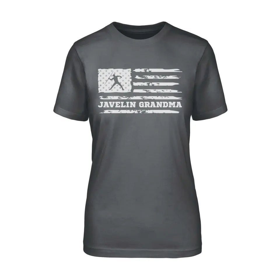 Javelin Grandma Horizontal Flag on a Unisex T-Shirt with a White Graphic