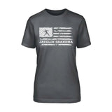 Javelin Grandma Horizontal Flag on a Unisex T-Shirt with a White Graphic