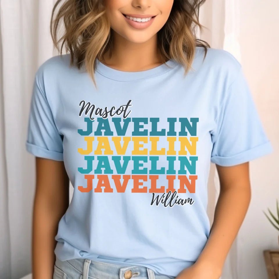 Personalized Javelin Javelin Javelin Shirt With Mascot and Javelin Thrower Name on a Unisex T-Shirt