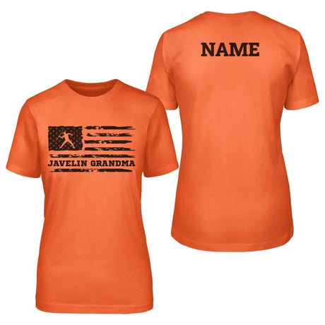 Javelin Grandma Horizontal Flag With Javelin Thrower Name on a Unisex T-Shirt with a Black Graphic