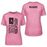 Javelin Mom Vertical Flag With Javelin Thrower Name on a Unisex T-Shirt with a Black Graphic
