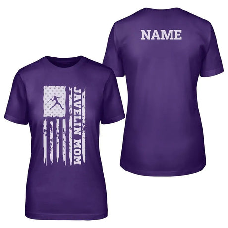 Javelin Mom Vertical Flag With Javelin Thrower Name on a Unisex T-Shirt with a White Graphic