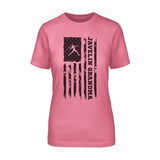 Javelin Grandma Vertical Flag on a Unisex T-Shirt with a Black Graphic