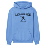 Lacrosse Mom with Lacrosse Player Icon and Lacrosse Player Name on a Hoodie with a Black Graphic