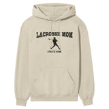 Lacrosse Mom with Lacrosse Player Icon and Lacrosse Player Name on a Hoodie with a Black Graphic