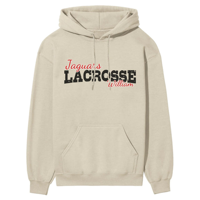 Custom Lacrosse Mascot and Lacrosse Player Name on a Hoodie with a Black Graphic