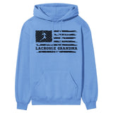 Lacrosse Grandma Horizontal Flag on a Hoodie with a Black Graphic