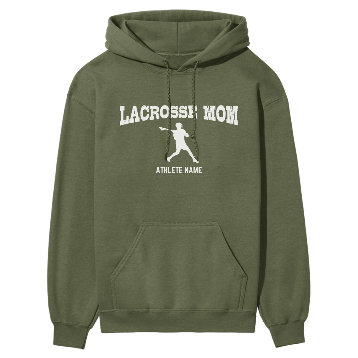 Lacrosse Mom with Lacrosse Player Icon and Lacrosse Player Name on a Hoodie with a White Graphic