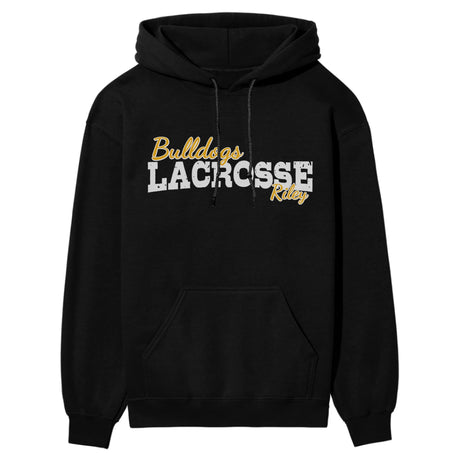 Custom Lacrosse Mascot and Lacrosse Player Name on a Hoodie with a White Graphic