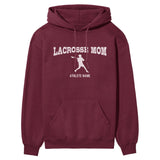 Lacrosse Mom with Lacrosse Player Icon and Lacrosse Player Name on a Hoodie with a White Graphic