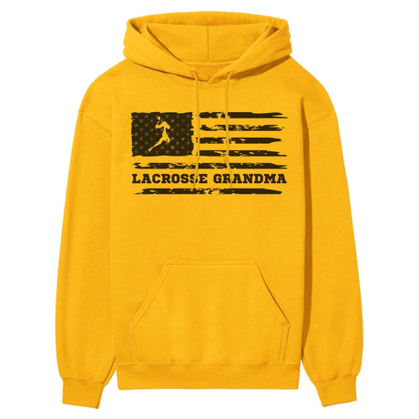 Lacrosse Grandma Horizontal Flag on a Hoodie with a Black Graphic