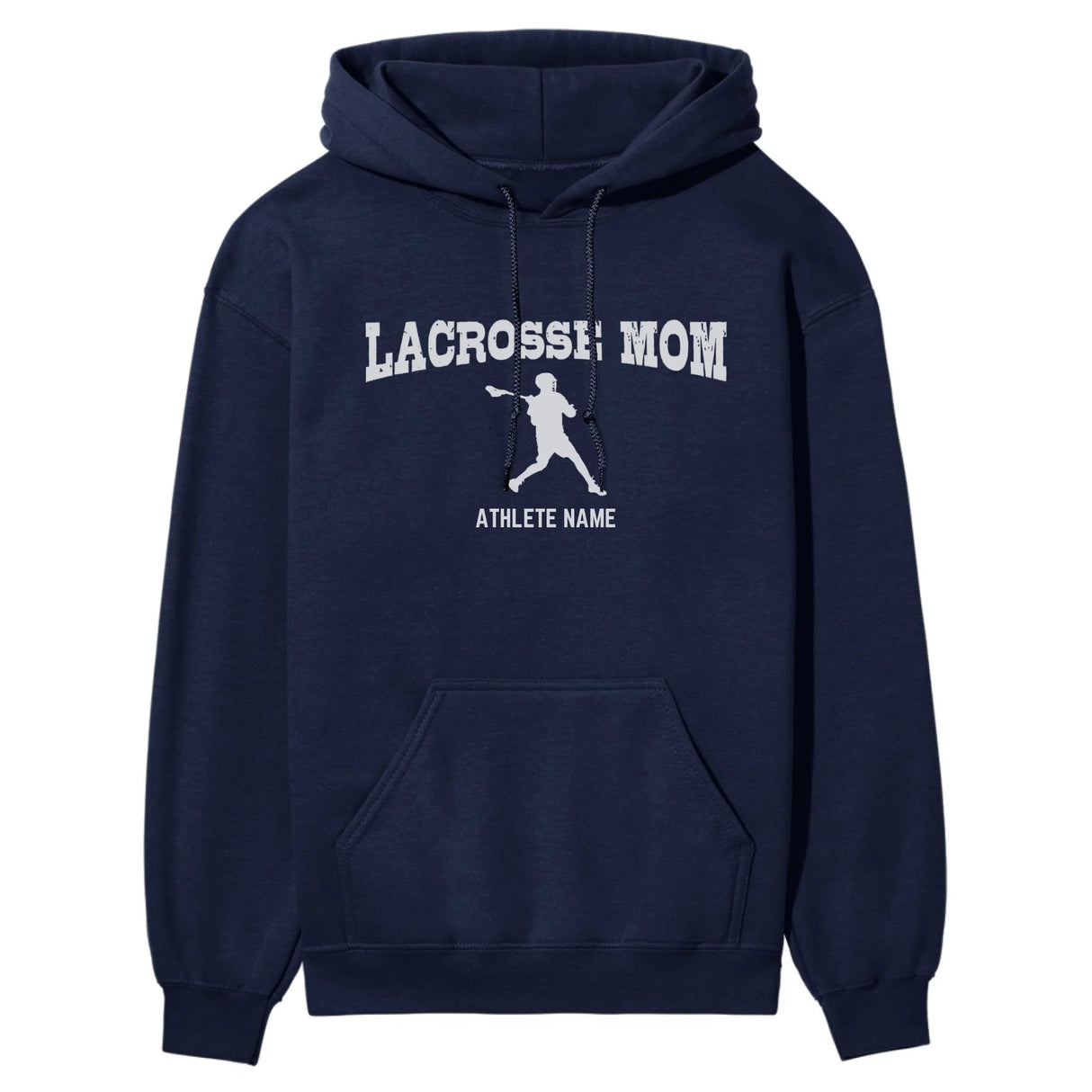 Lacrosse Mom with Lacrosse Player Icon and Lacrosse Player Name on a Hoodie with a White Graphic