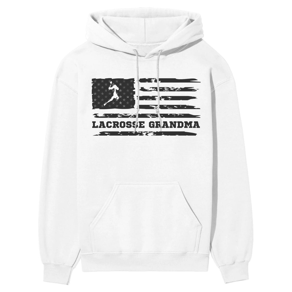 Lacrosse Grandma Horizontal Flag on a Hoodie with a Black Graphic