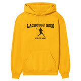 Lacrosse Mom with Lacrosse Player Icon and Lacrosse Player Name on a Hoodie with a Black Graphic