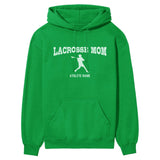 Lacrosse Mom with Lacrosse Player Icon and Lacrosse Player Name on a Hoodie with a White Graphic