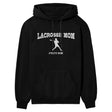 Lacrosse Mom with Lacrosse Player Icon and Lacrosse Player Name on a Hoodie with a White Graphic