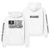 Lacrosse Mom Horizontal Flag With Lacrosse Player Name on a Hoodie with a Black Graphic