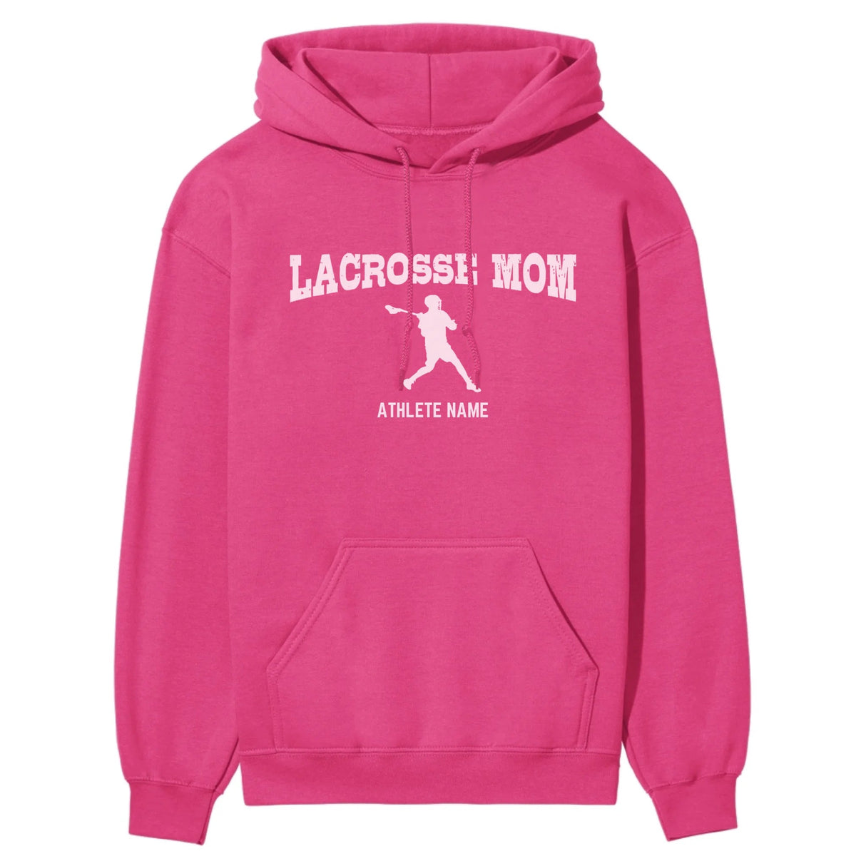 Lacrosse Mom with Lacrosse Player Icon and Lacrosse Player Name on a Hoodie with a White Graphic