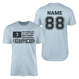 Lacrosse Dad Horizontal Flag With Lacrosse Player Name on a Men's T-Shirt with a Black Graphic