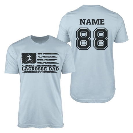 Lacrosse Dad Horizontal Flag With Lacrosse Player Name on a Men's T-Shirt with a Black Graphic