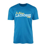 Custom Lacrosse Mascot and Lacrosse Player Name on a Men's T-Shirt with a White Graphic