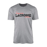 Custom Lacrosse Mascot and Lacrosse Player Name on a Men's T-Shirt with a Black Graphic