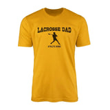 Lacrosse Dad with Lacrosse Player Icon and Lacrosse Player Name on a Men's T-Shirt with a Black Graphic
