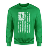 Lacrosse Grandma Vertical Flag on a Sweatshirt with a White Graphic