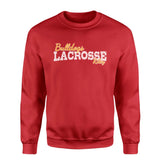 Custom Lacrosse Mascot and Lacrosse Player Name on a Sweatshirt with a White Graphic