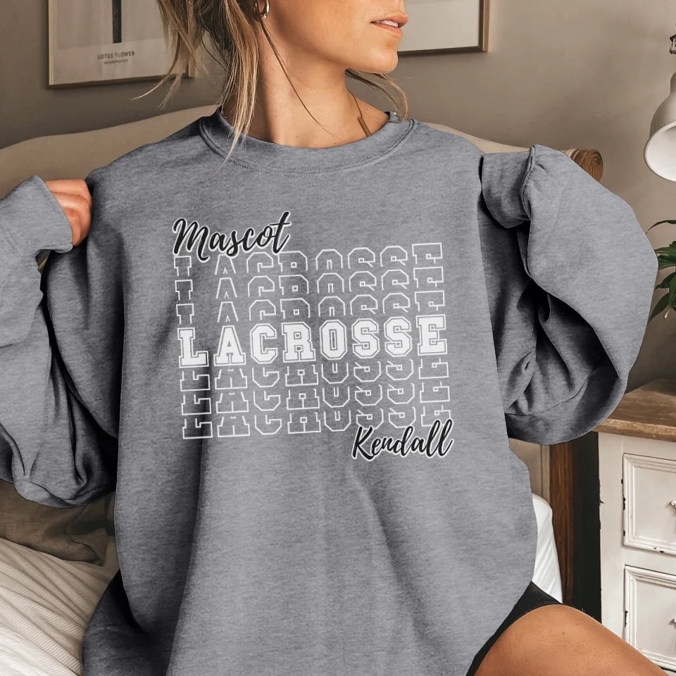 Custom Lacrosse on a Sweatshirt With Mascot and Lacrosse Player Name on a Sweatshirt