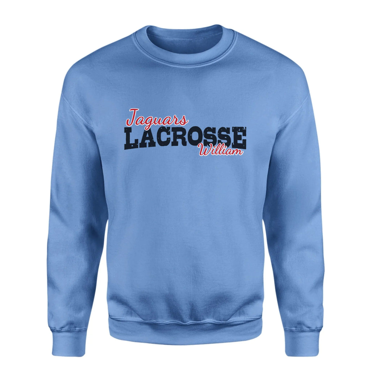 Custom Lacrosse Mascot and Lacrosse Player Name on a Sweatshirt with a Black Graphic