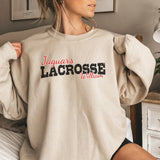 Custom Lacrosse Mascot and Lacrosse Player Name on a Sweatshirt with a Black Graphic