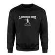 Lacrosse Mom with Lacrosse Player Icon and Lacrosse Player Name on a Sweatshirt with a White Graphic