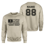 Lacrosse Grandpa Horizontal Flag With Lacrosse Player Name on a Sweatshirt with a Black Graphic