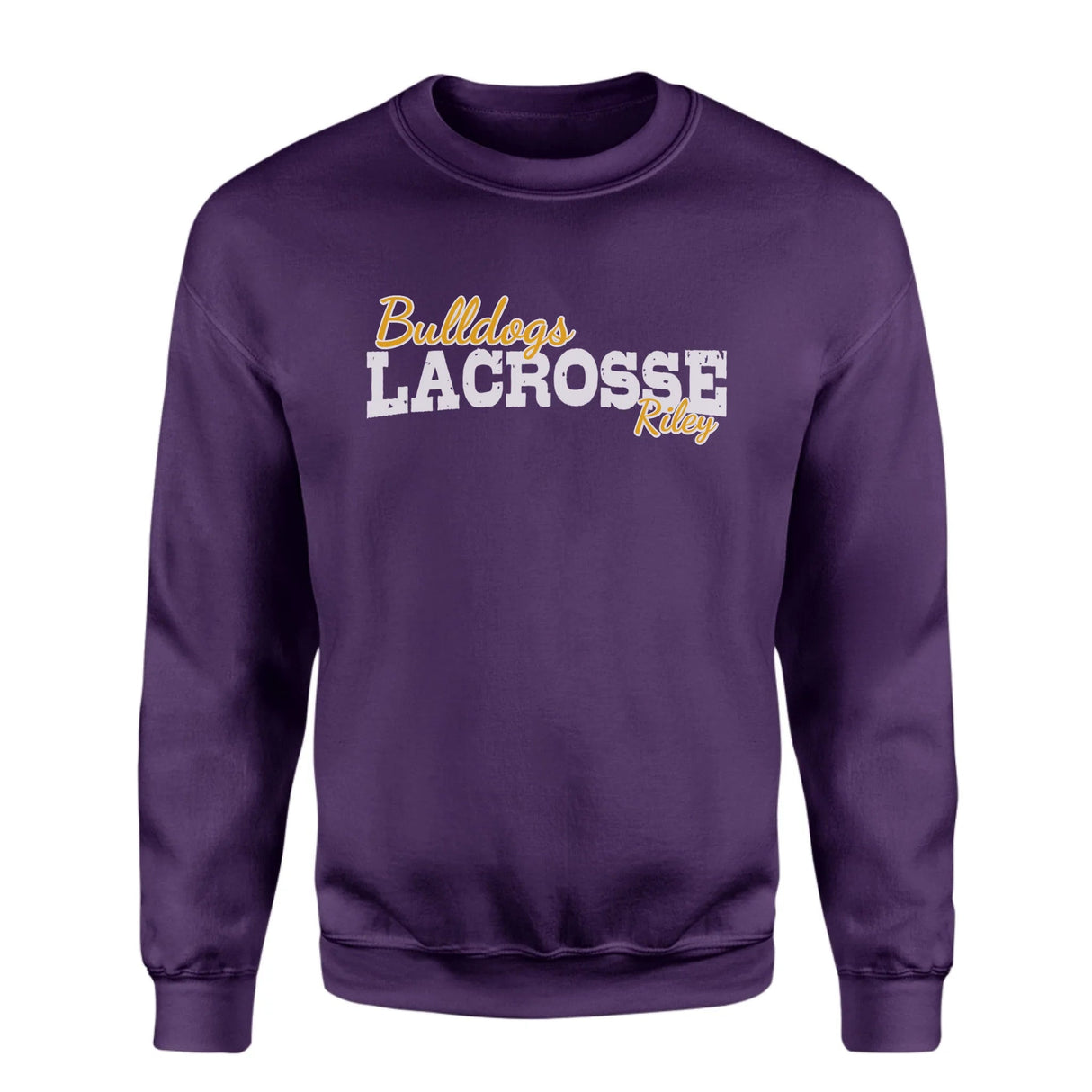 Custom Lacrosse Mascot and Lacrosse Player Name on a Sweatshirt with a White Graphic
