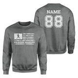 Lacrosse Grandma Horizontal Flag With Lacrosse Player Name on a Sweatshirt with a White Graphic