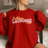 Custom Lacrosse Mascot and Lacrosse Player Name on a Sweatshirt with a White Graphic