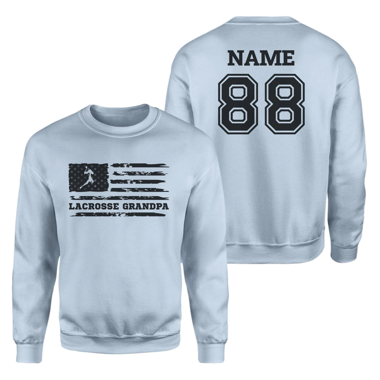 Lacrosse Grandpa Horizontal Flag With Lacrosse Player Name on a Sweatshirt with a Black Graphic