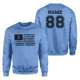 Lacrosse Grandma Horizontal Flag With Lacrosse Player Name on a Sweatshirt with a Black Graphic