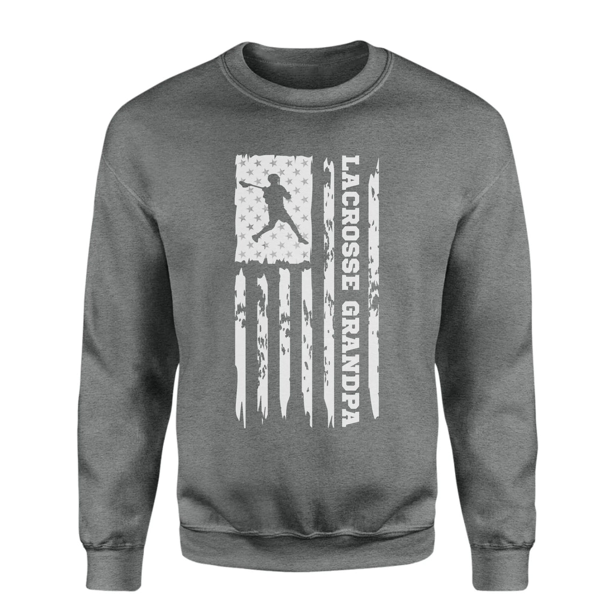 Lacrosse Grandpa Vertical Flag on a Sweatshirt with a White Graphic