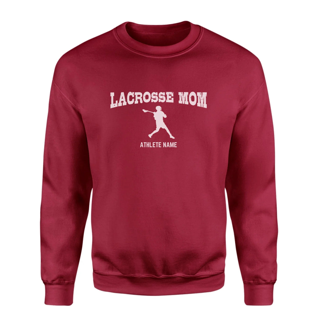 Lacrosse Mom with Lacrosse Player Icon and Lacrosse Player Name on a Sweatshirt with a White Graphic